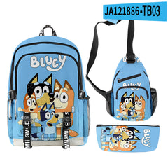 3pcs Set Girl Backpack Fashion Cartoon Large School Students Printed Bluey Backpack