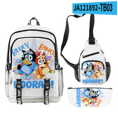 3pcs Set Girl Backpack Fashion Cartoon Large School Students Printed Bluey Backpack