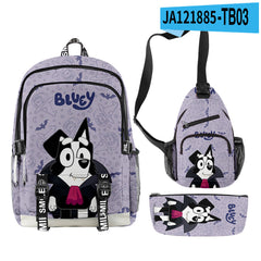 3pcs Set Girl Backpack Fashion Cartoon Large School Students Printed Bluey Backpack