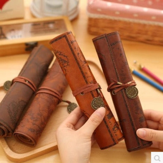 1Pcs Retro leather Pencil Bag Treasure Map Vintage Pencil Bag