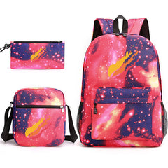 3pcs Backpack Starry Sky Printed Daypack With Shoulder Bag And Pencil Bag