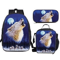 Print Backpack 3pcs Set Children Large Capacity Animals School Bag Bookbag