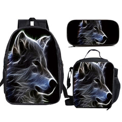 Print Backpack 3pcs Set Children Large Capacity Animals School Bag Bookbag