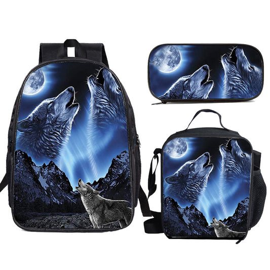 Print Backpack 3pcs Set Children Large Capacity Animals School Bag Bookbag