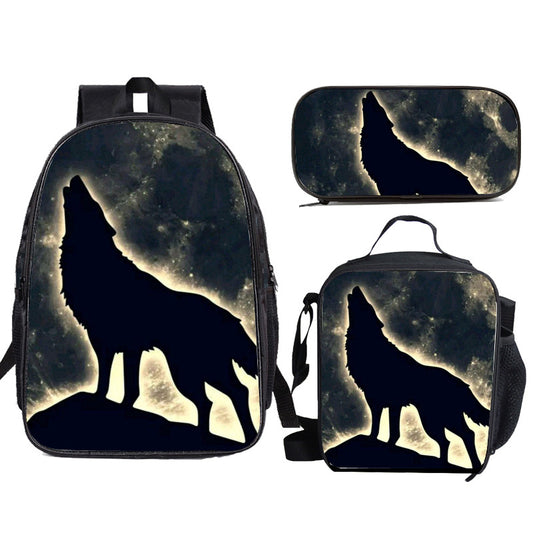 Print Backpack 3pcs Set Children Large Capacity Animals School Bag Bookbag