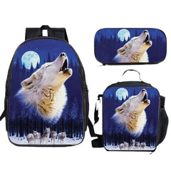 Print Backpack 3pcs Set Children Large Capacity Animals School Bag Bookbag