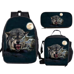 Print Backpack 3pcs Set Children Large Capacity Animals School Bag Bookbag