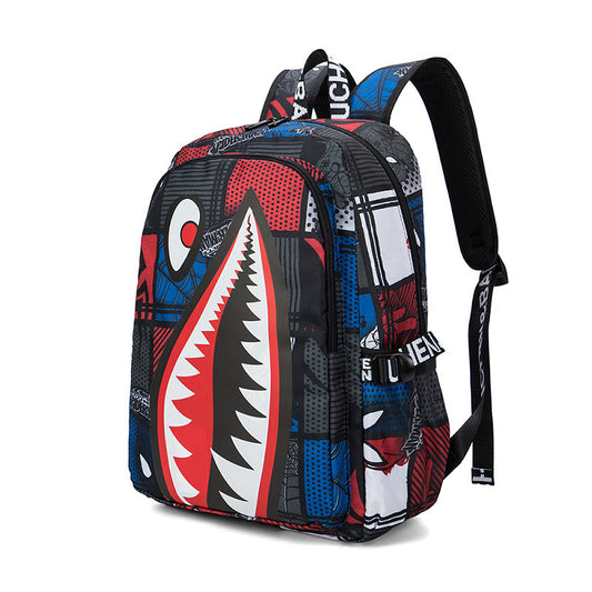 Shark-Themed Durable Nylon Backpack Lightweight Water Resistant Primary Schoolbag